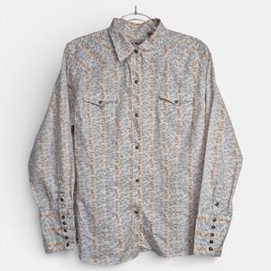 Roper Womens XL Floral Stripe Western Pearl Snap Shirt White Blue Orange LS